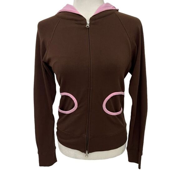 Zoe San Fran New W Tags !! From Neiman’s Dark Brown Large Pink Full Zip Hooded J - Picture 1 of 13